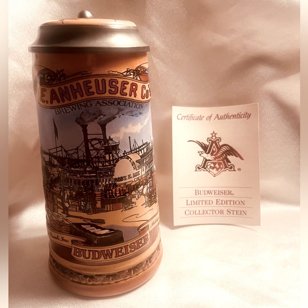 Vintage, 1991, Anheuser-Busch, St. Louis Riverfront, Porcelain Stein With Lid‎